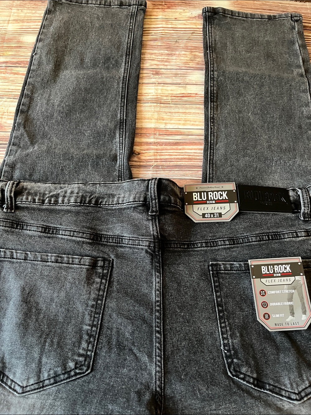 Blu Rock Men’s Black Washed Jeans 40x31 - Picture 6 of 7